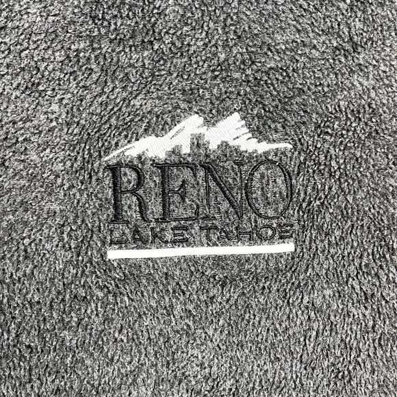 Vintage Lake Tahoe Sweatshirt Fleece Mens Medium Gray Reno Nature V-Neck USA 90s - Picture 3 of 10